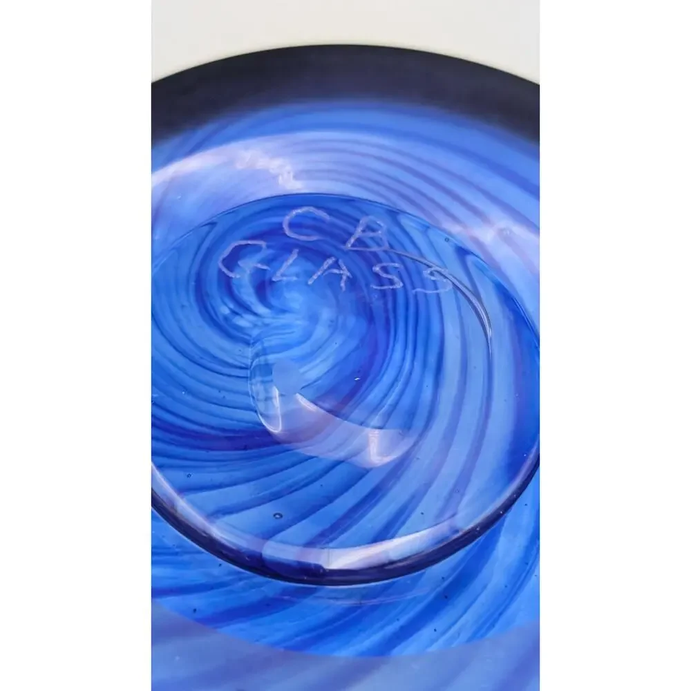 Curtiss Brock Studio CB Glass Blue Purple Spiral Swirl Optic Vase 14.25